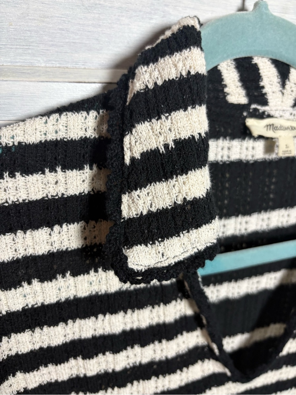 Madewell‎ Stripe Crochet-Knit V-Neck Sweater Tee Classic Feminine Preppy - Picture 10 of 12